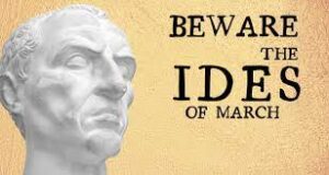 Image of Julius Caesar with the words Beware The ides of March